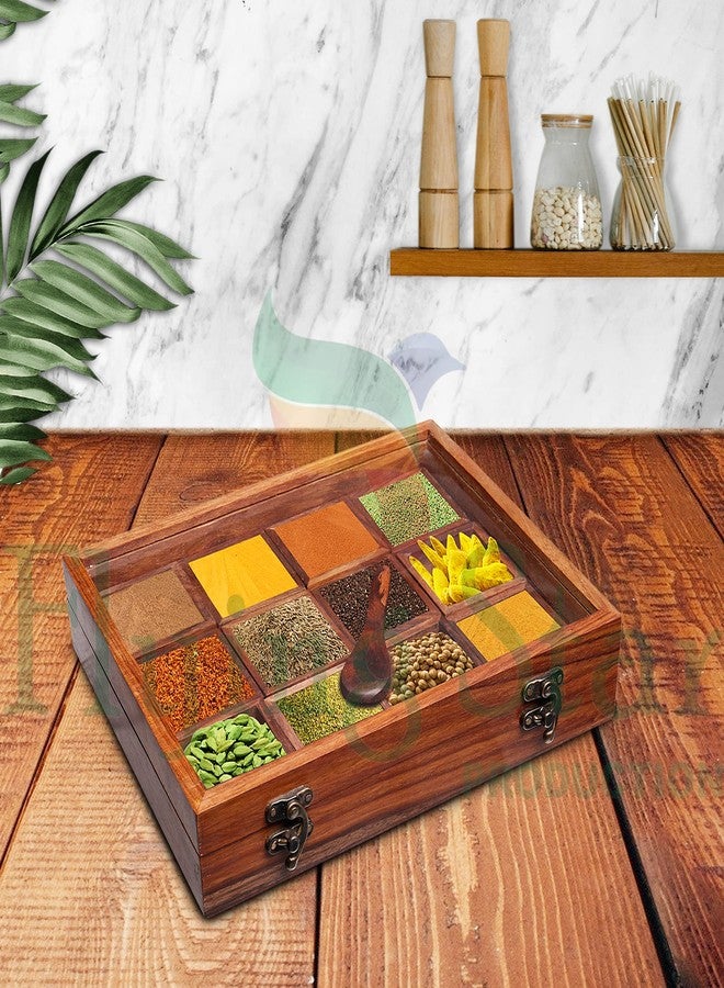 Pick End Now Spice/Masala Box with Lid - 12 Containers in Sheesham Wood | Product Dimensions - 10.2x8x2 Inch, Weight - 800Gm - Image 5